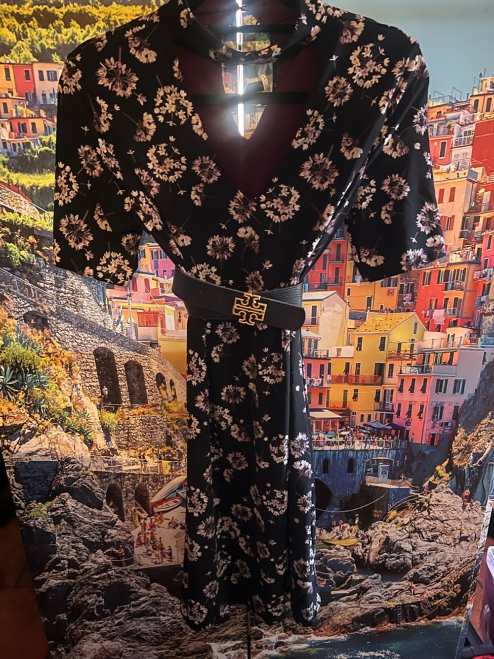 White House Black Market Black Floral Wrap Dress